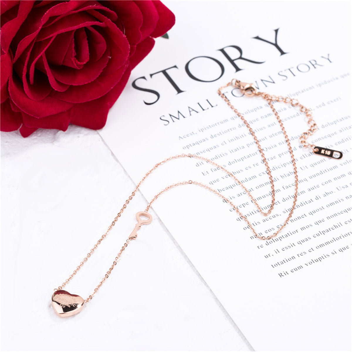 18K Rose Gold-Plated 'Eternal Love' Heart Key Pendant Necklace