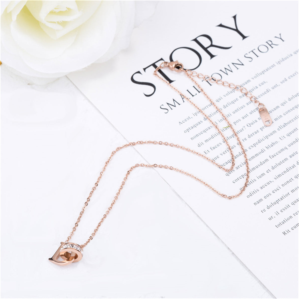 Crystal & 18K Rose Gold-Plated 'D' & Ring Pendant Necklace