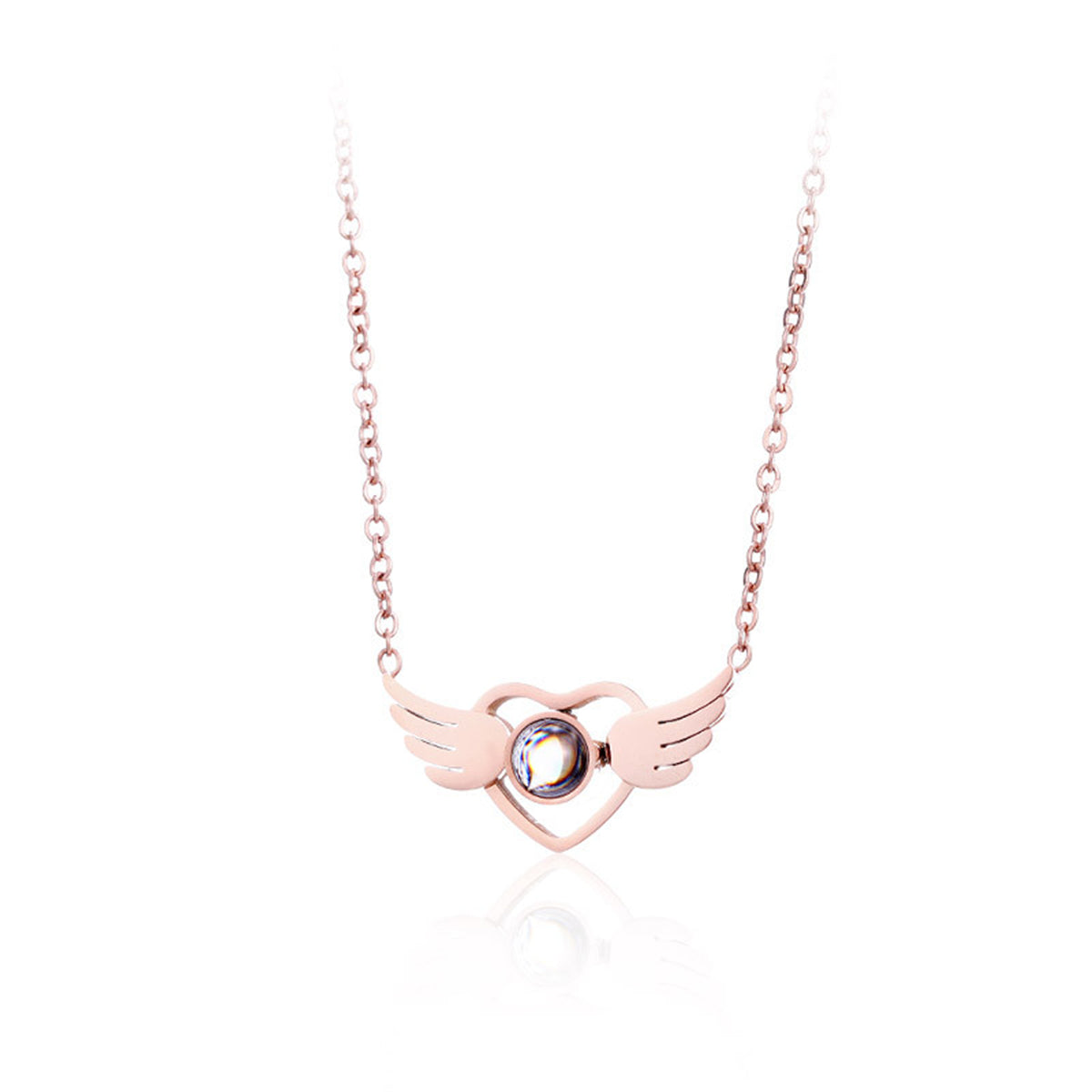 Glass & 18K Rose Gold-Plated Heart Wings Pendant Necklace