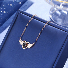 Glass & 18K Rose Gold-Plated Heart Wings Pendant Necklace