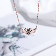 Glass & 18K Rose Gold-Plated Heart Wings Pendant Necklace