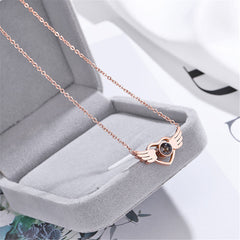 Glass & 18K Rose Gold-Plated Heart Wings Pendant Necklace