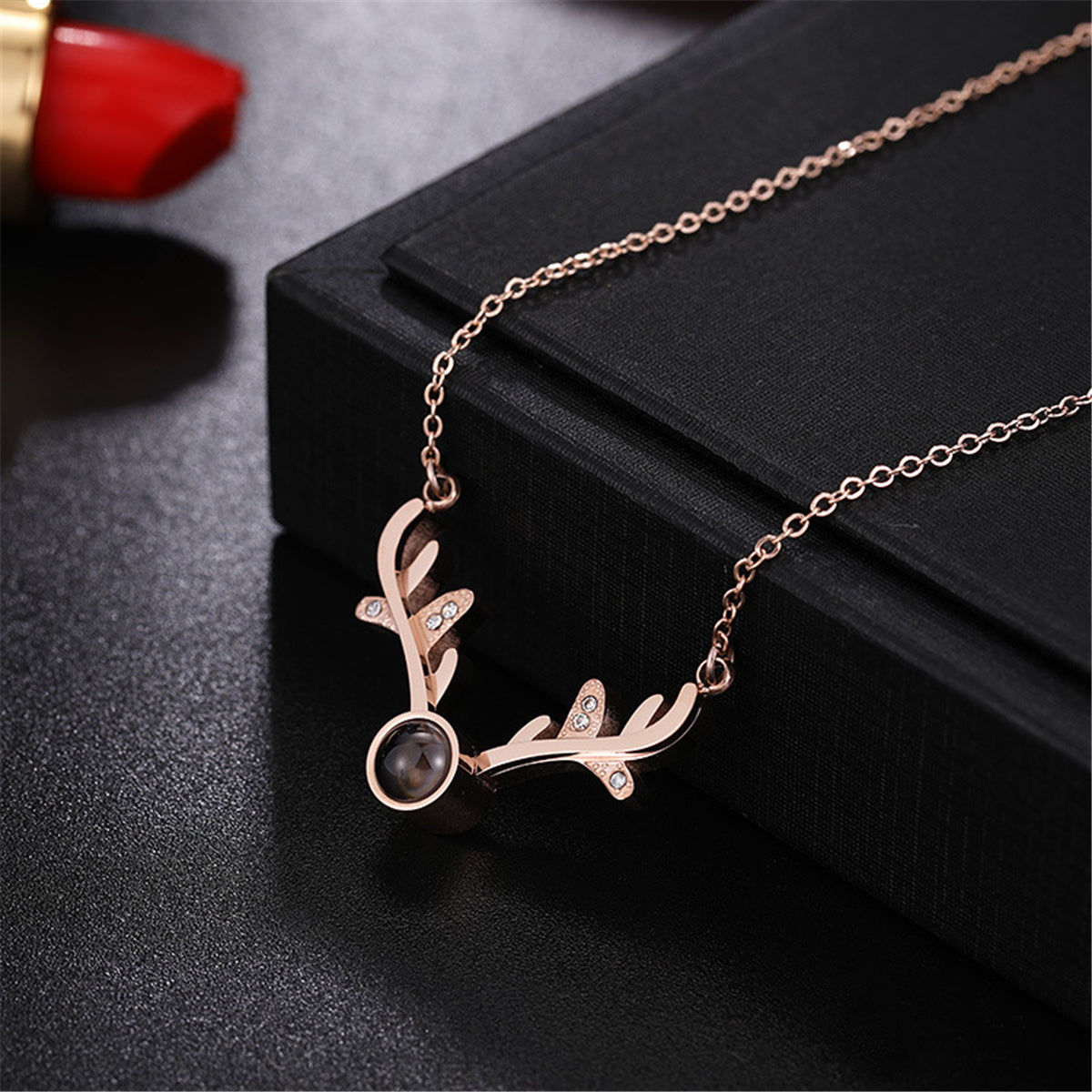 Cubic Zirconia & 18K Rose Gold-Plated Antler Pendant Necklace