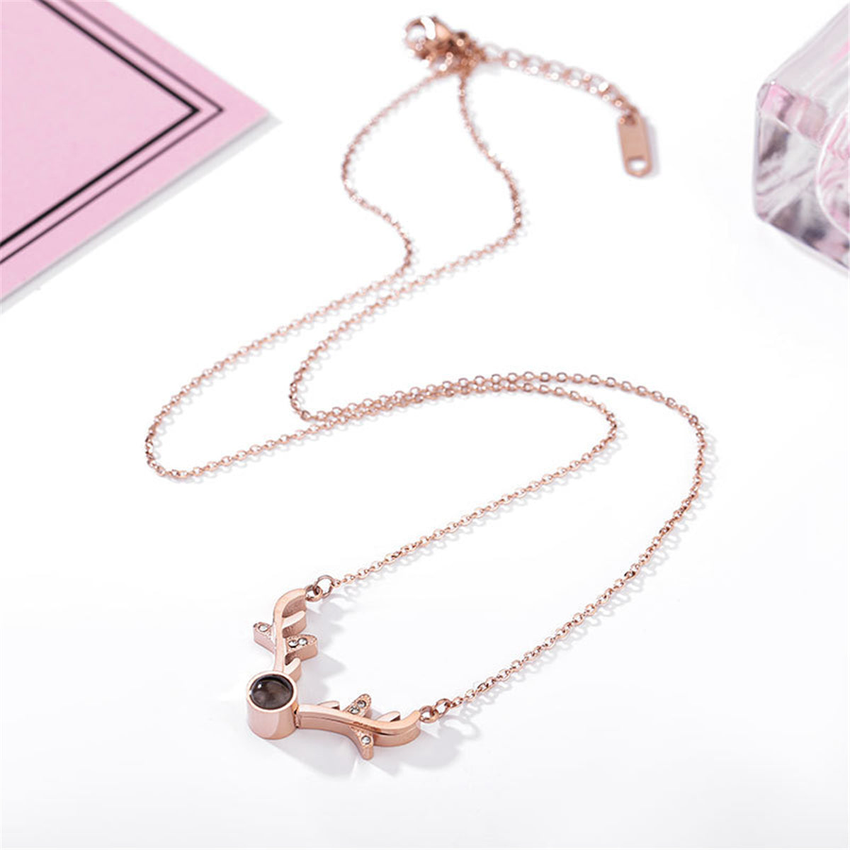 Cubic Zirconia & 18K Rose Gold-Plated Antler Pendant Necklace