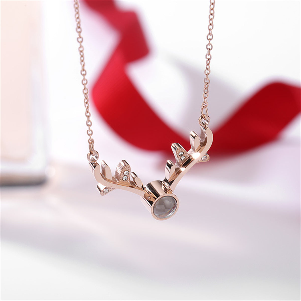 Cubic Zirconia & 18K Rose Gold-Plated Antler Pendant Necklace