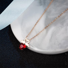 Red Crystal & 18K Rose Gold-Plated Swan Heart Pendant Necklace