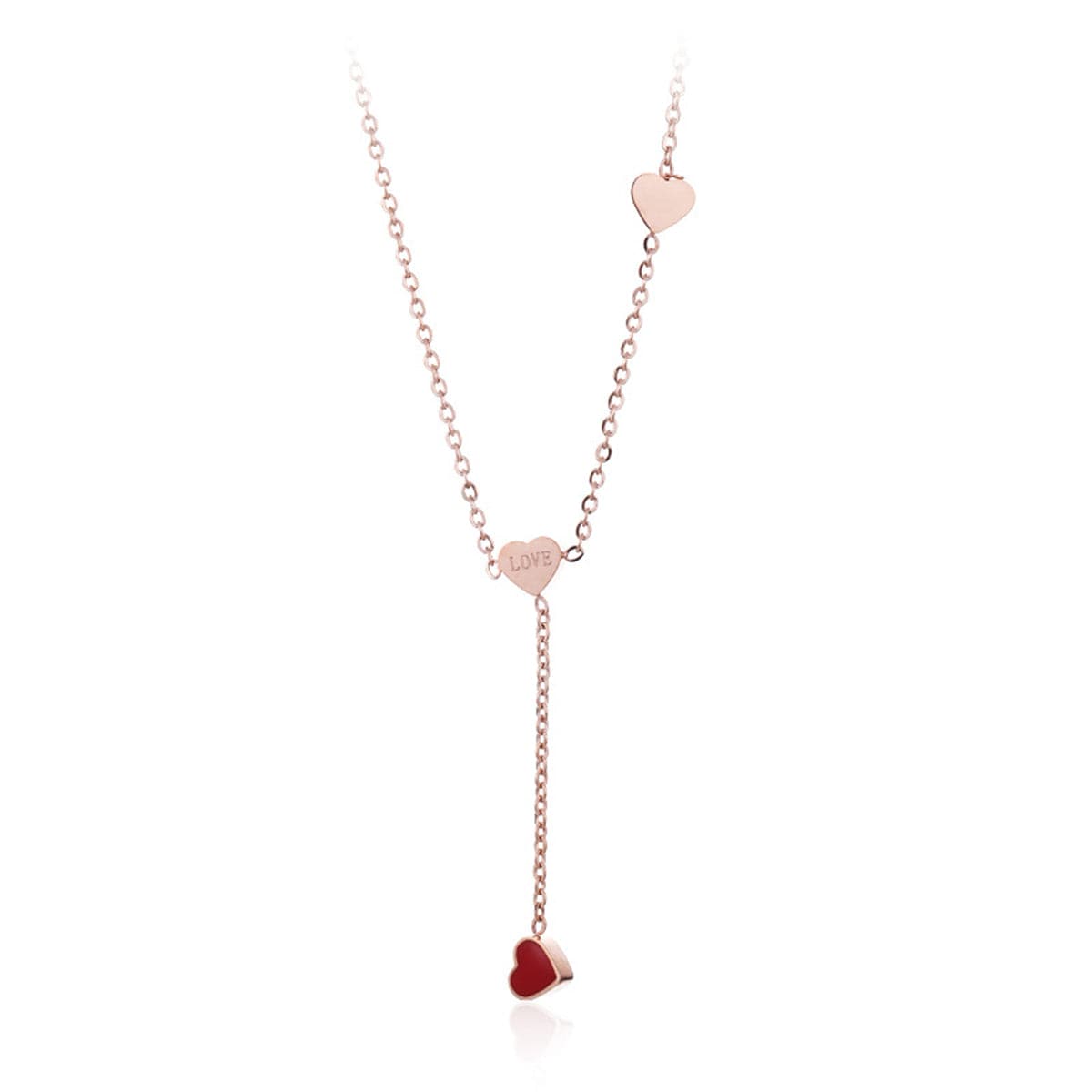 Red Enamel & 18K Rose Gold-Plated Heart Lariat Necklace