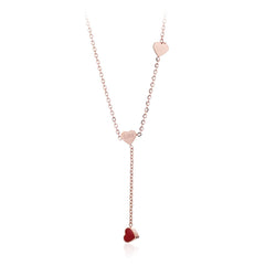 Red Enamel & 18K Rose Gold-Plated Heart Lariat Necklace