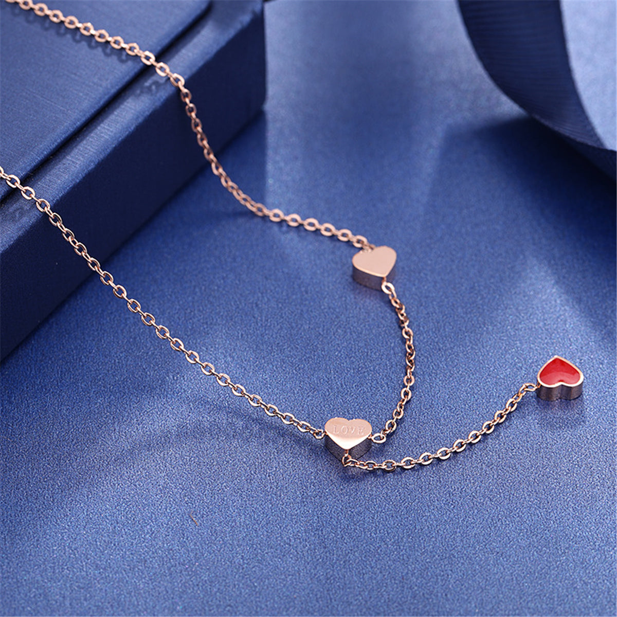 Red Enamel & 18K Rose Gold-Plated Heart Lariat Necklace