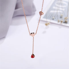 Red Enamel & 18K Rose Gold-Plated Heart Lariat Necklace