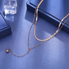 18K Rose Gold-Plated Snake Chain Layered Lariat Necklace