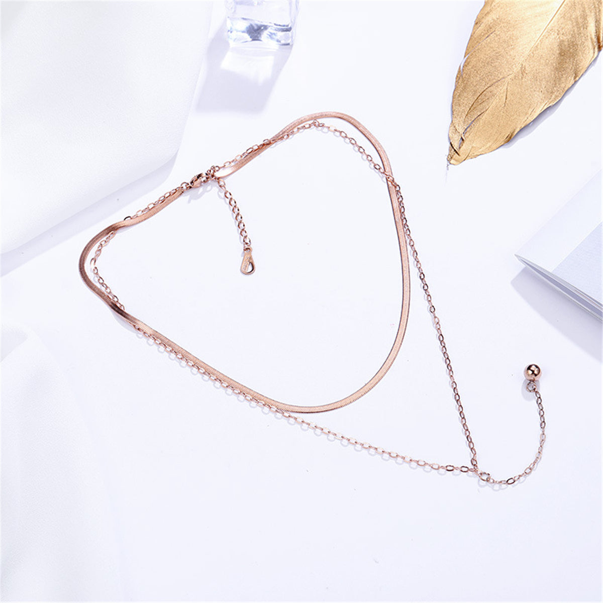 18K Rose Gold-Plated Snake Chain Layered Lariat Necklace