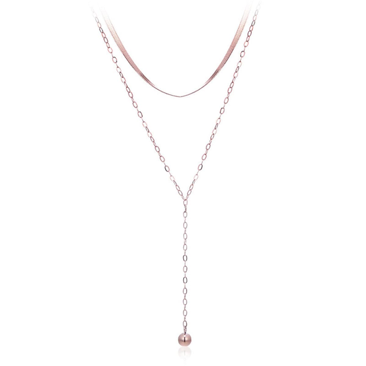 18K Rose Gold-Plated Snake Chain Layered Lariat Necklace