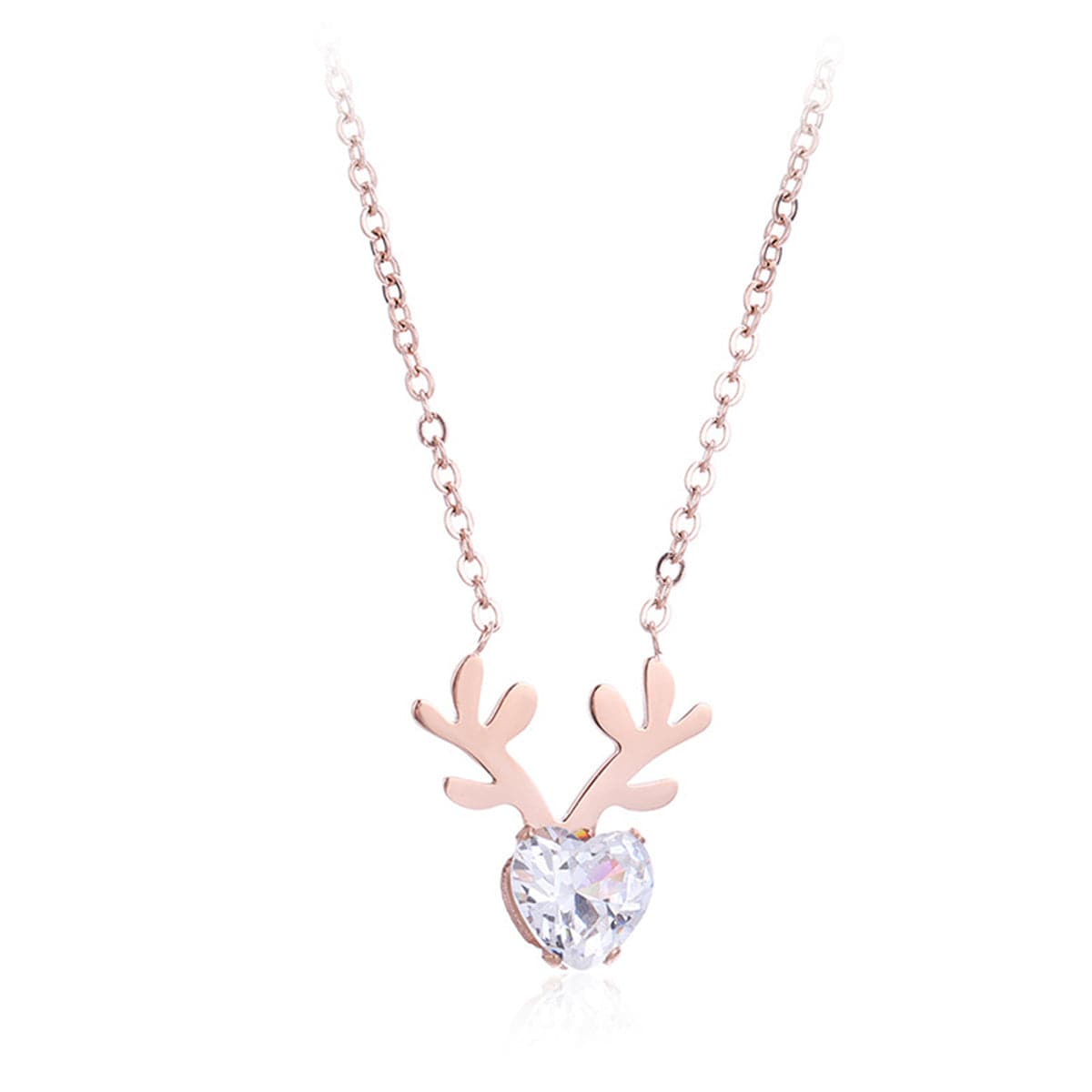 Crystal & 18K Rose Gold-Plated Heart Antler Pendant Necklace