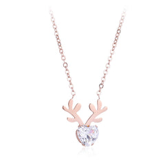 Crystal & 18K Rose Gold-Plated Heart Antler Pendant Necklace