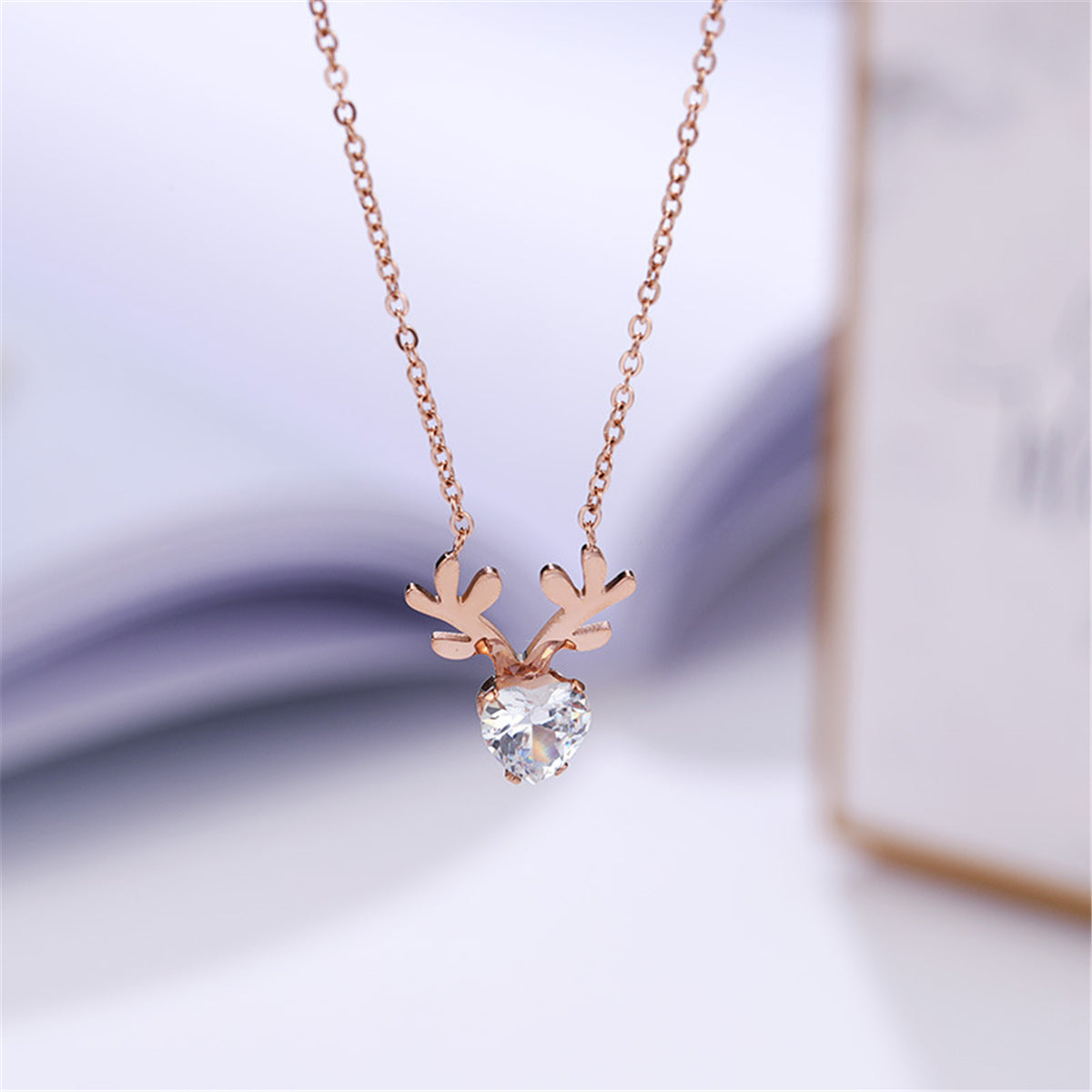 Crystal & 18K Rose Gold-Plated Heart Antler Pendant Necklace