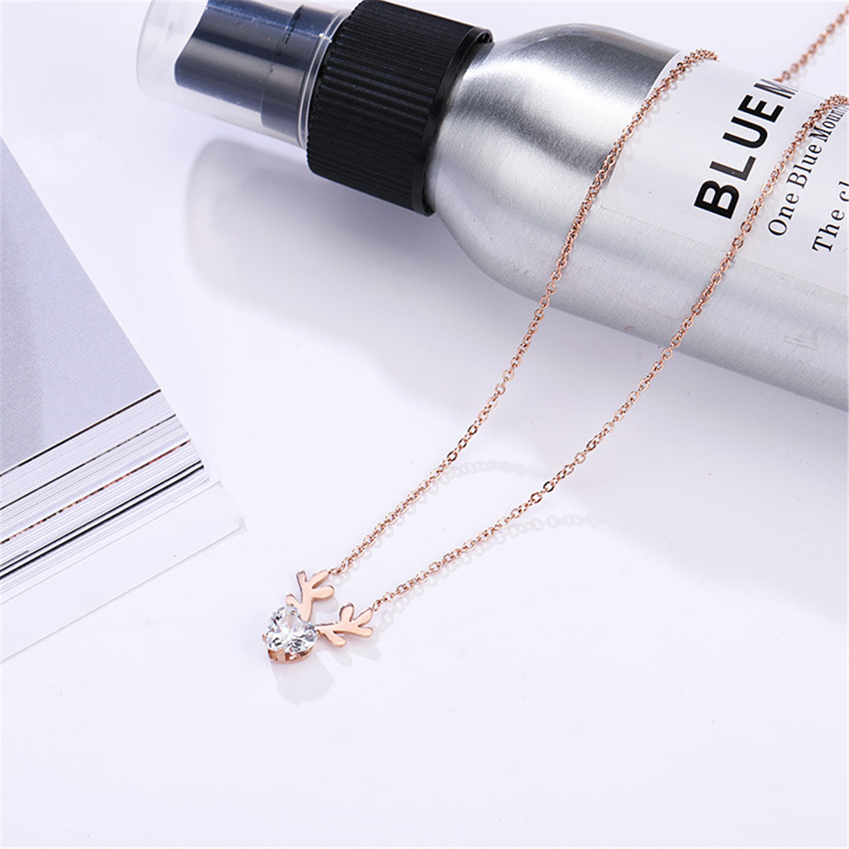 Crystal & 18K Rose Gold-Plated Heart Antler Pendant Necklace