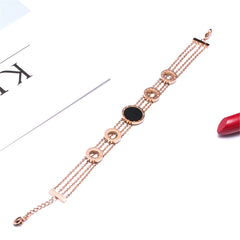 Black Acrylic & 18K Rose Gold-Plated Roman Numeral Multi-Strand Bracelet