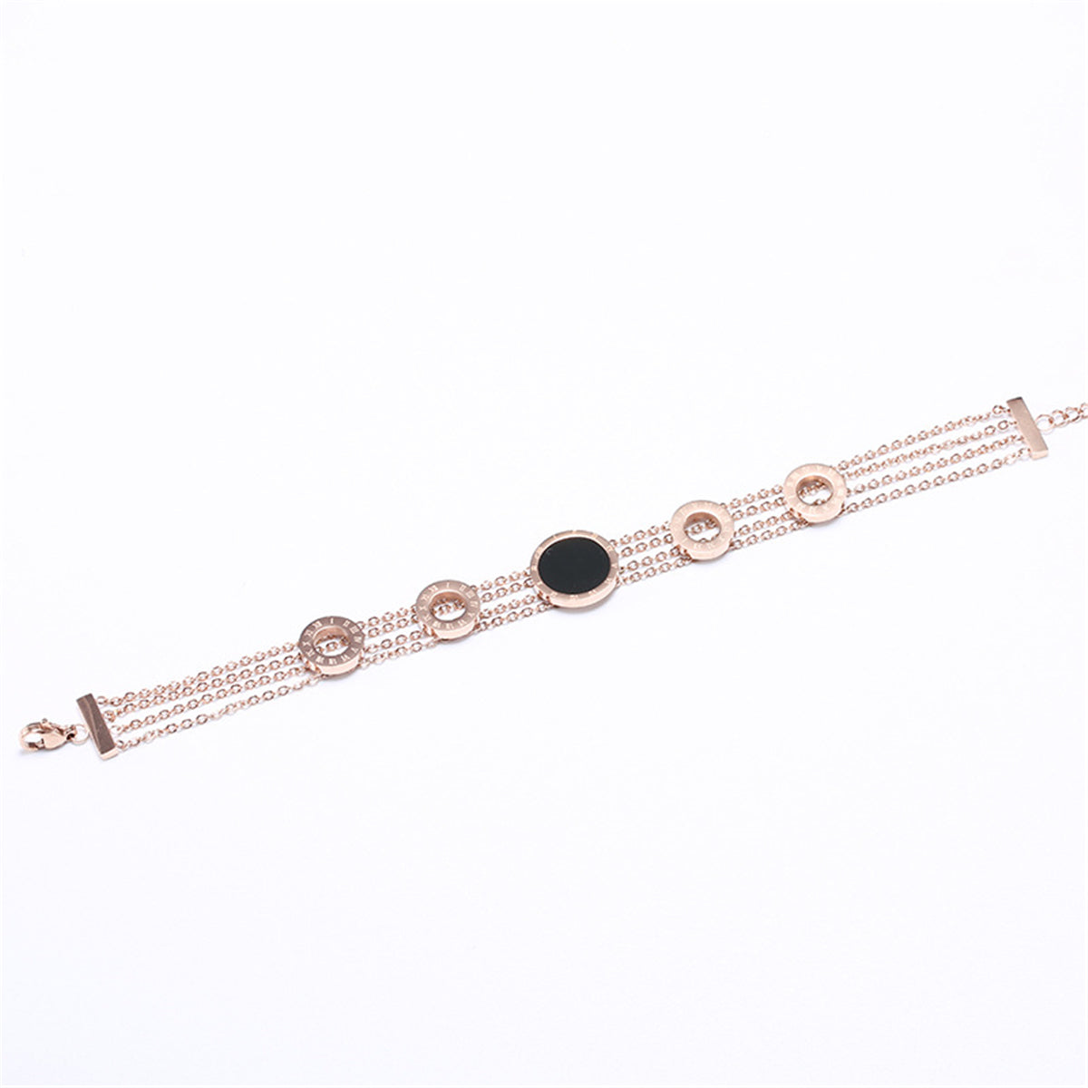 Black Acrylic & 18K Rose Gold-Plated Roman Numeral Multi-Strand Bracelet