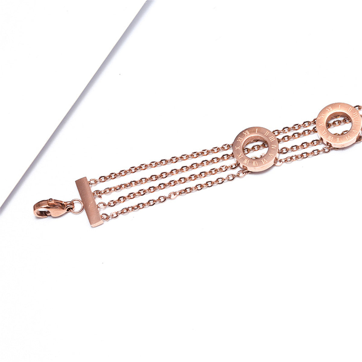 Black Acrylic & 18K Rose Gold-Plated Roman Numeral Multi-Strand Bracelet