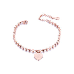 18K Rose Gold-Plated 'Love Forever' Bead Chain Heart Charm Bracelet