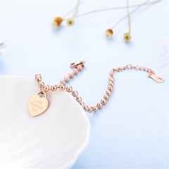 18K Rose Gold-Plated 'Love Forever' Bead Chain Heart Charm Bracelet