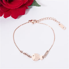 Cubic Zirconia & 18K Rose Gold-Plated Bead Chain Fish Charm Bracelet