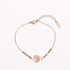 Cubic Zirconia & 18K Rose Gold-Plated Bead Chain Fish Charm Bracelet