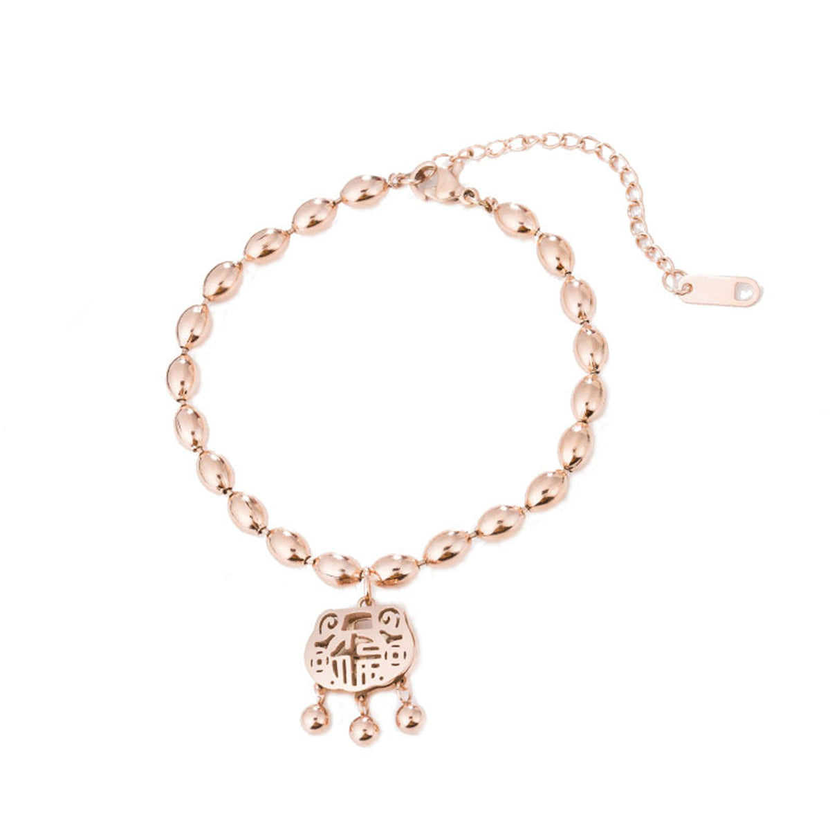 18K Rose Gold-Plated Bead Chain Lock Of Longevity Charm Bracelet