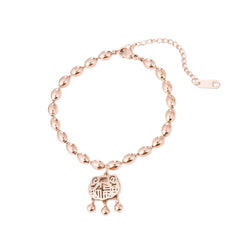 18K Rose Gold-Plated Bead Chain Lock Of Longevity Charm Bracelet