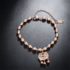 18K Rose Gold-Plated Bead Chain Lock Of Longevity Charm Bracelet