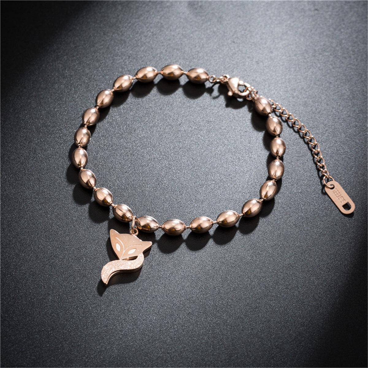 18K Rose Gold-Plated Bead Chain Frosted Fox Charm Bracelet