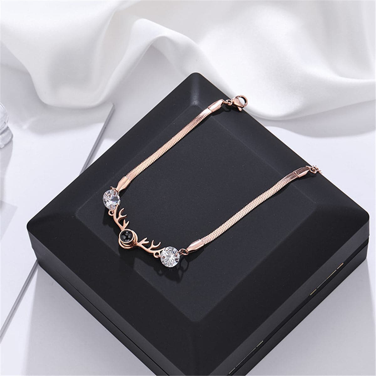 Crystal & 18K Rose Gold-Plated Antler Charm Bracelet