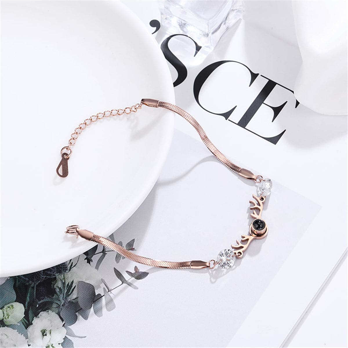 Crystal & 18K Rose Gold-Plated Antler Charm Bracelet