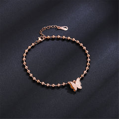 18K Rose Gold-Plated Bead Chain Frosted Butterfly Charm Anklet