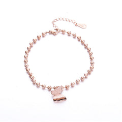 18K Rose Gold-Plated Bead Chain Frosted Butterfly Charm Anklet