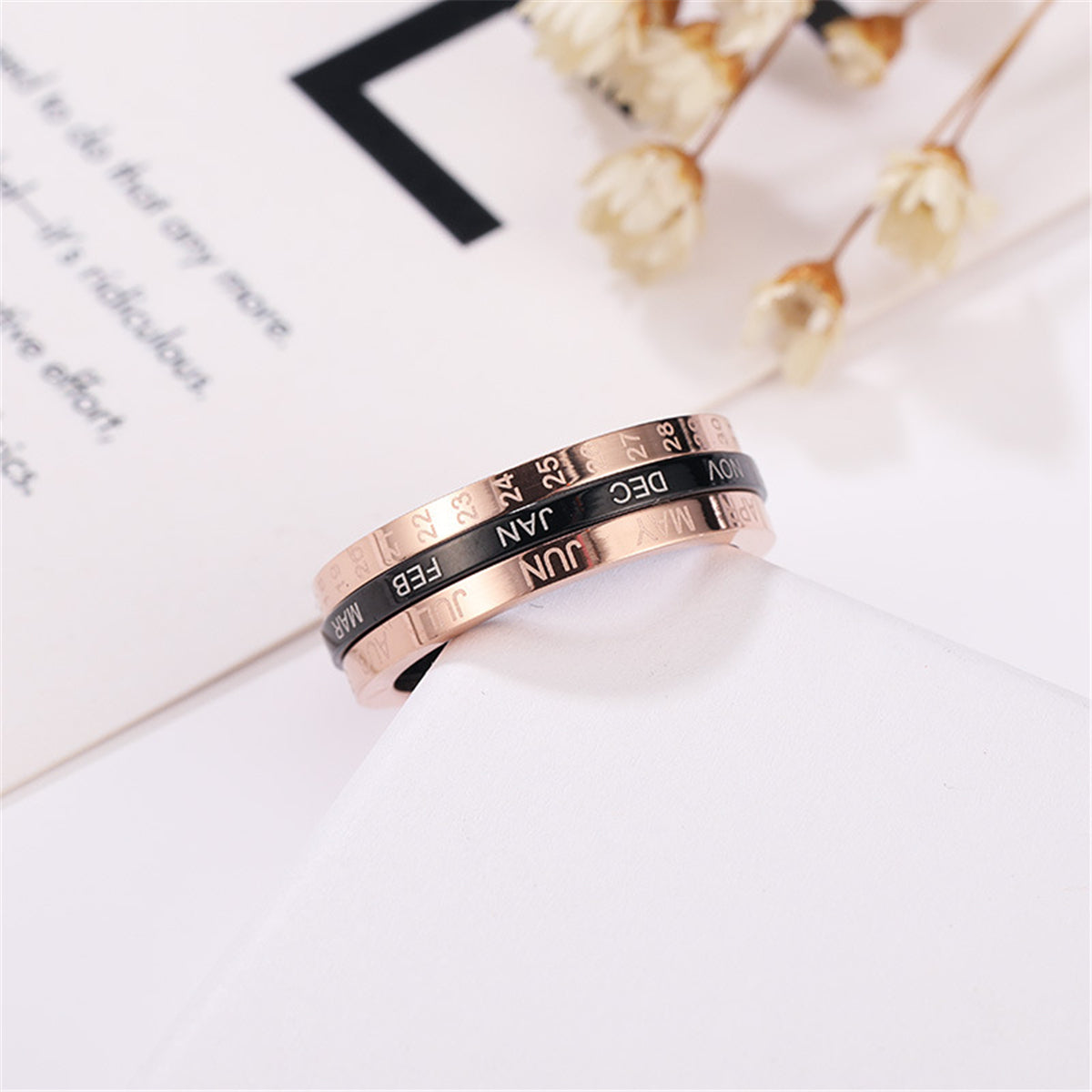 Black Acrylic & 18K Rose Gold-Plated Calendar Ring