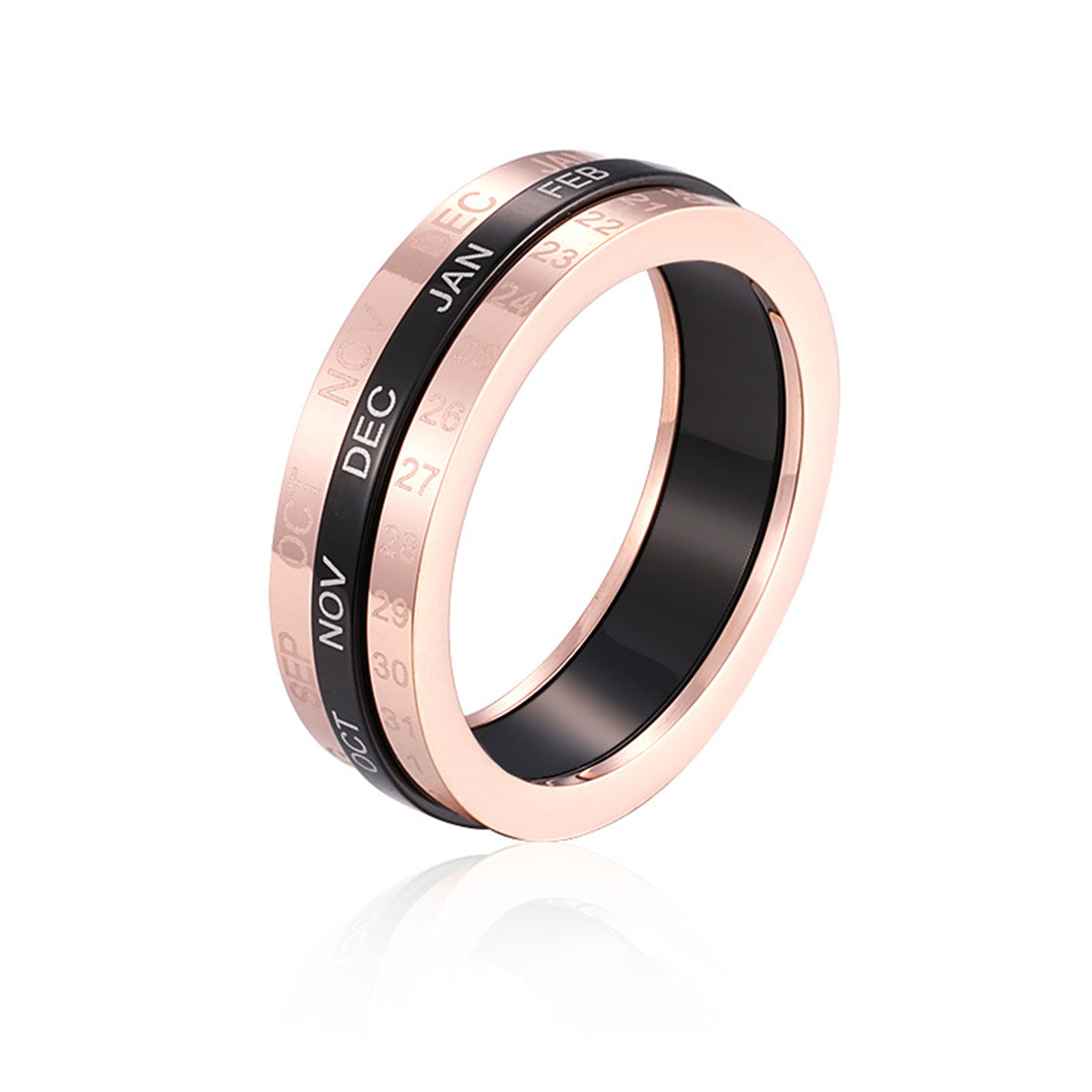 Black Acrylic & 18K Rose Gold-Plated Calendar Ring