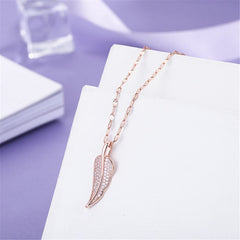 Cubic Zirconia & 18K Rose Gold-Plated Leaf Pendant Necklace