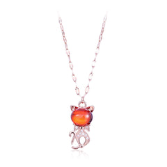 Red Quartz & Cubic Zirconia 18K Rose Gold-Plated Cat Pendant Necklace