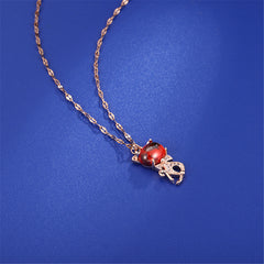 Red Quartz & Cubic Zirconia 18K Rose Gold-Plated Cat Pendant Necklace