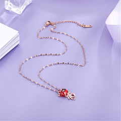 Red Quartz & Cubic Zirconia 18K Rose Gold-Plated Cat Pendant Necklace