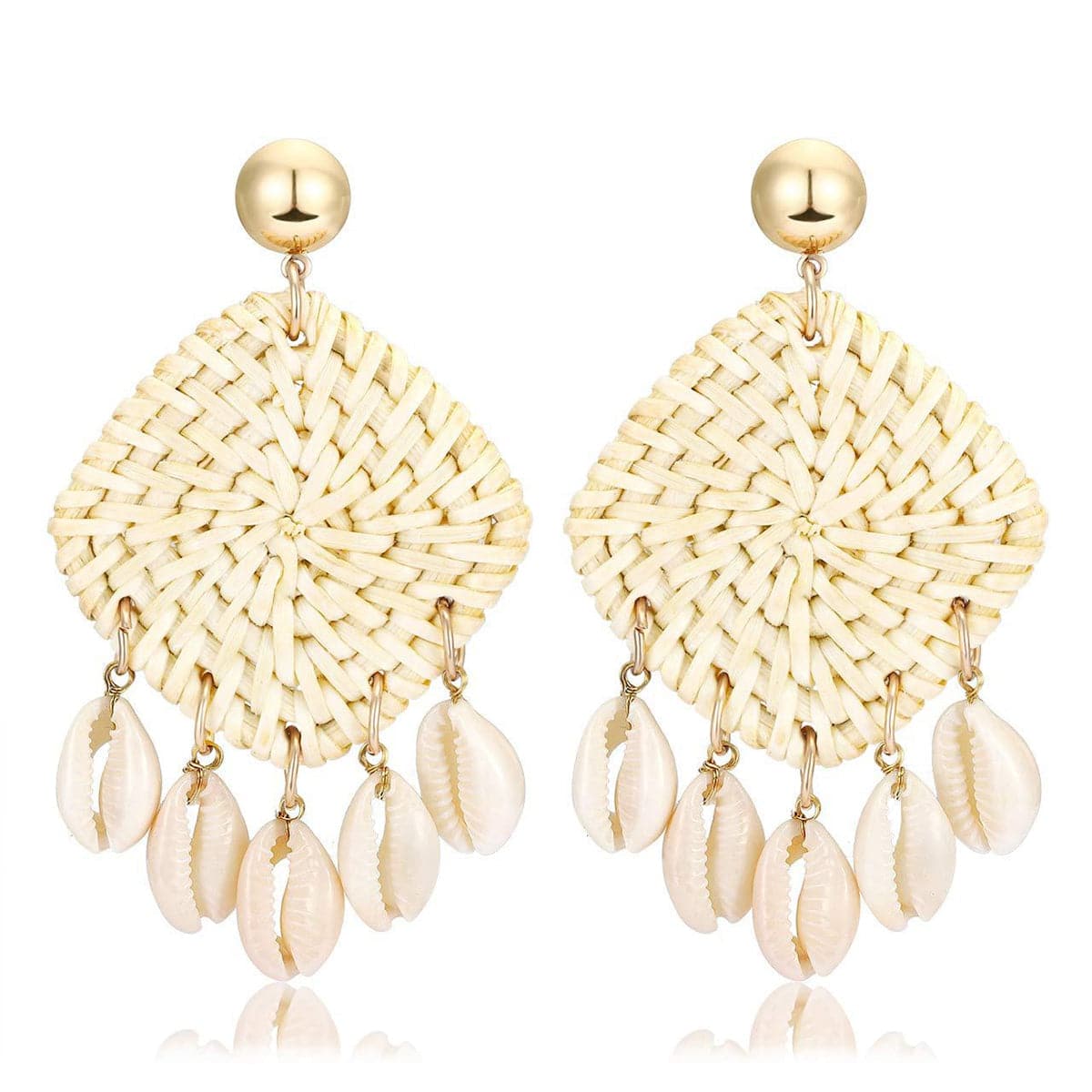 Shell & Rattan Rhombus Drop Earrings