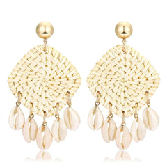 Shell & Rattan Rhombus Drop Earrings