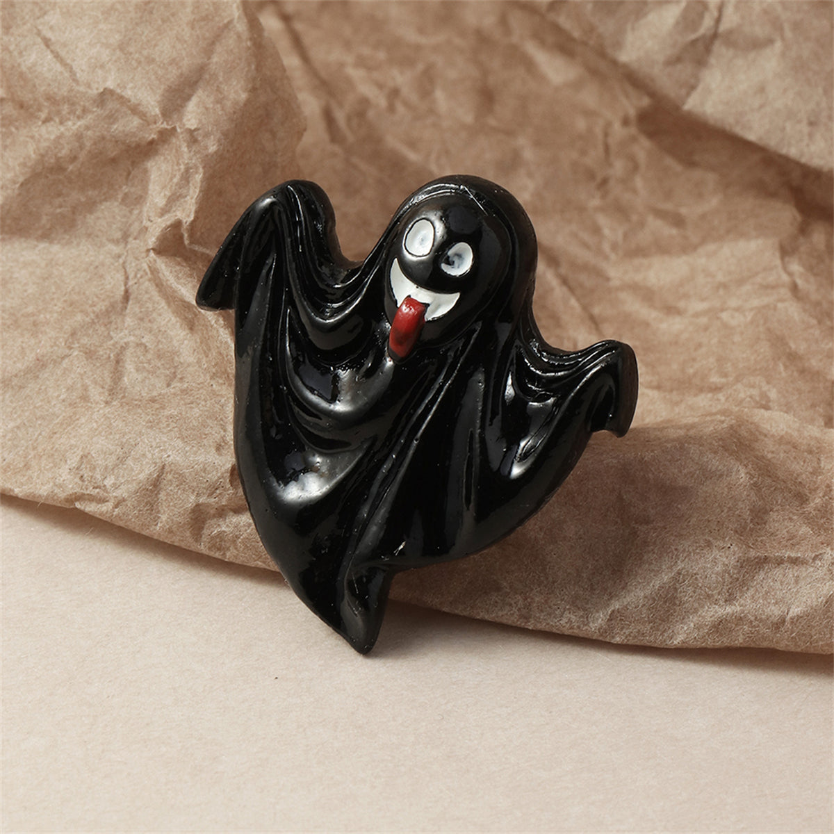 Black & Silver-Plated Ghost Adjustable Ring