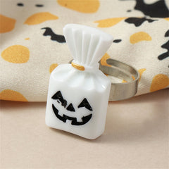 White & Silver-Plated Pumpkin Candy Adjustable Ring