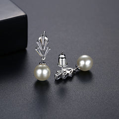 Crystal & Pearl Silver-Plated Botanical Drop Earrings