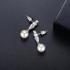 Crystal & Pearl Silver-Plated Botanical Drop Earrings