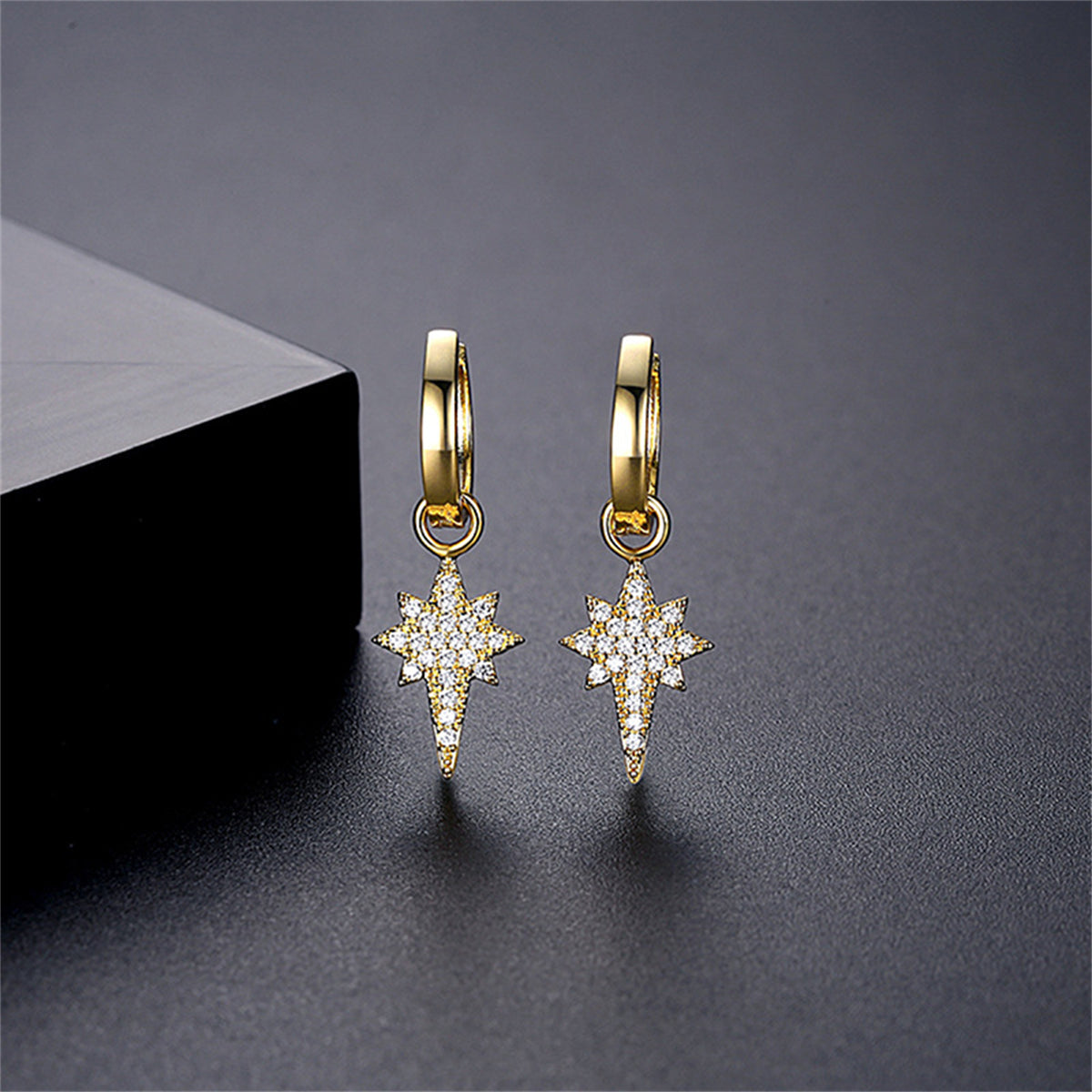 Cubic Zirconia & 18K Gold-Plated Star Huggie Earrings