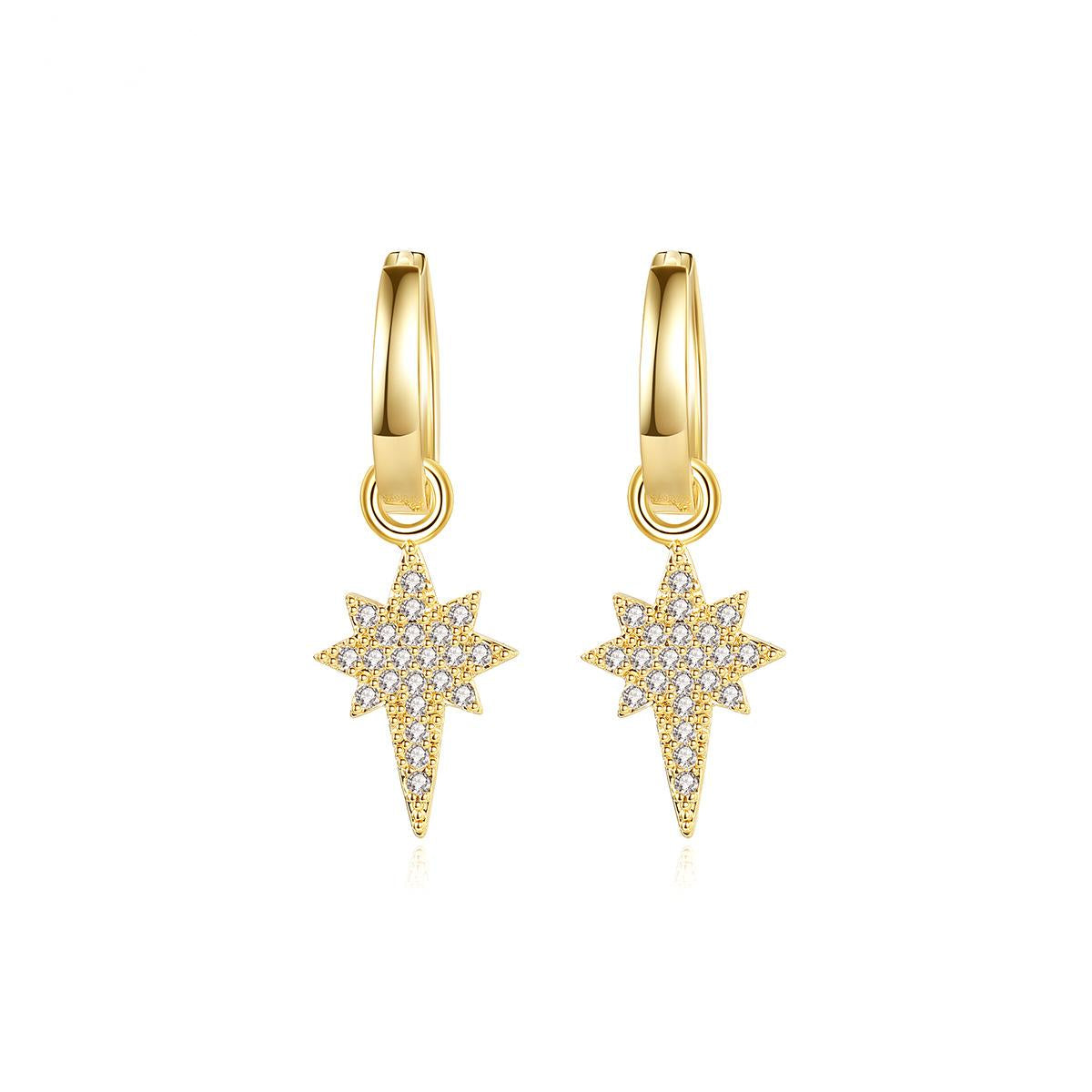 Cubic Zirconia & 18K Gold-Plated Star Huggie Earrings